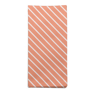 Diagonal pinstripes - coral orange and white napkin