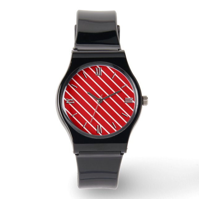 Diagonal pinstripes - deep red and white watch (Front)