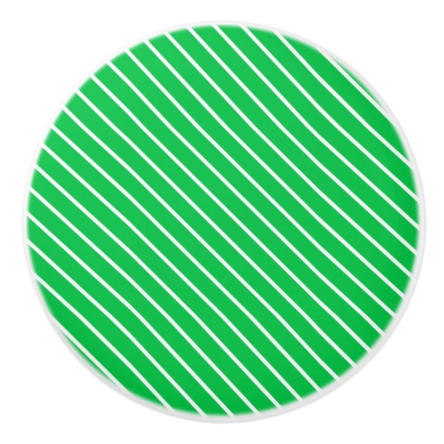 Diagonal pinstripes - emerald green and white ceramic knob (Front)
