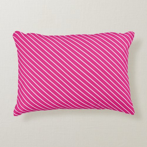Diagonal pinstripes _ fuchsia pink and white decorative pillow