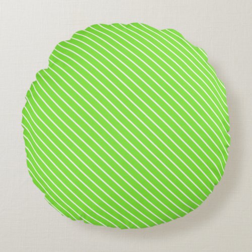 Diagonal pinstripes _ lime green and white round pillow