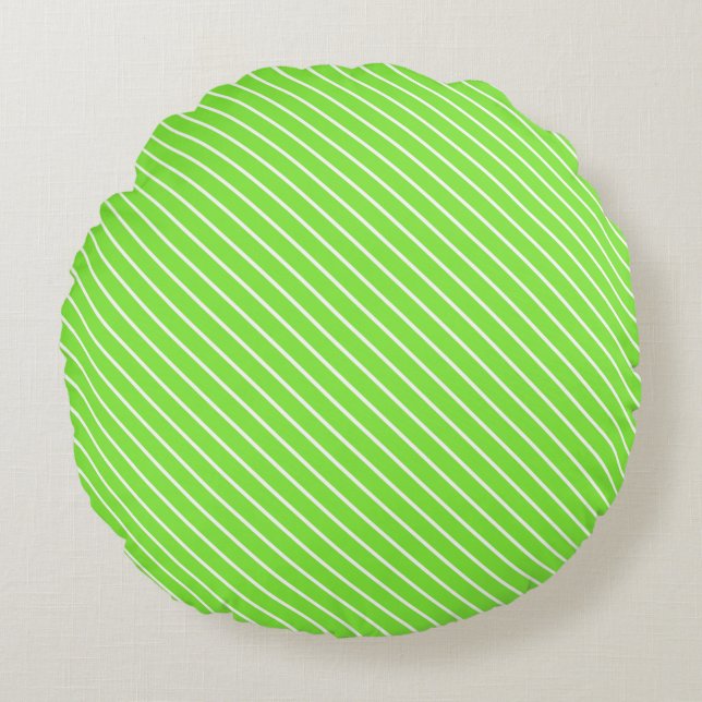 Diagonal pinstripes - lime green and white round pillow (Front)