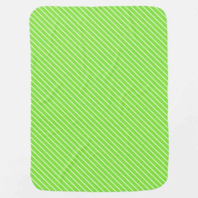 Diagonal pinstripes - lime green and white stroller blanket (Front)