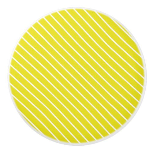 Diagonal pinstripes _ mustard yellow and white ceramic knob