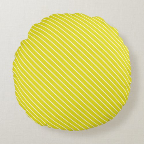 Diagonal pinstripes _ mustard yellow and white round pillow