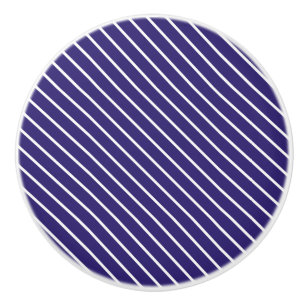 Diagonal pinstripes - navy blue and white ceramic knob