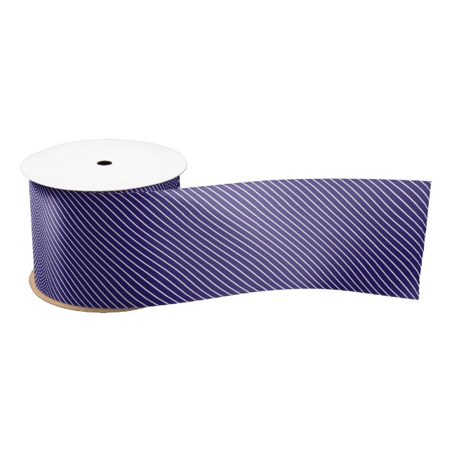 Diagonal pinstripes - navy blue and white satin ribbon (Spool)