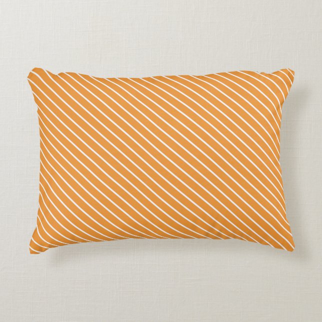Diagonal pinstripes - orange and white accent pillow (Front)