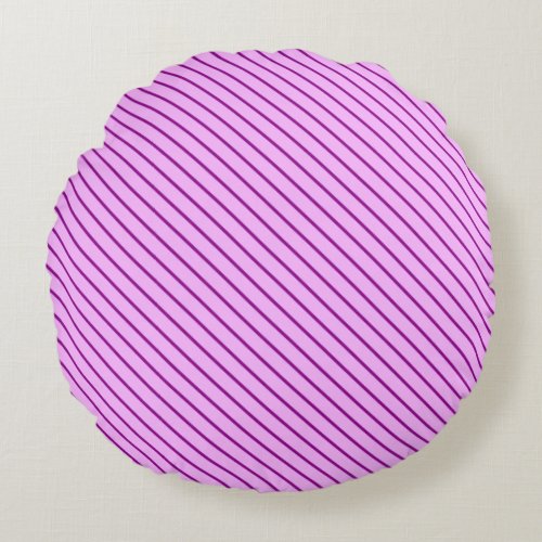 Diagonal pinstripes _ orchid and purple round pillow