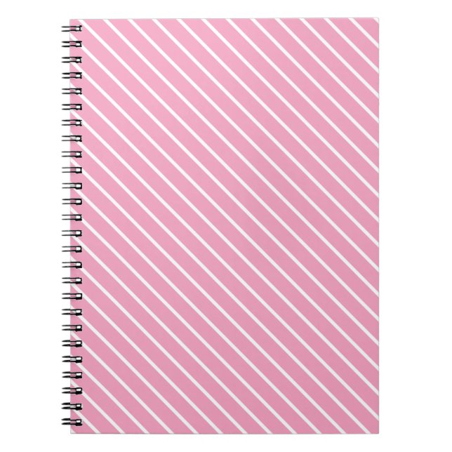 Diagonal pinstripes - shell pink and white notebook (Front)
