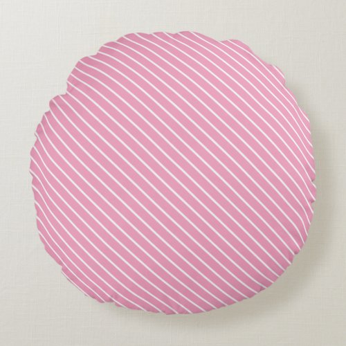Diagonal pinstripes _ shell pink and white round pillow