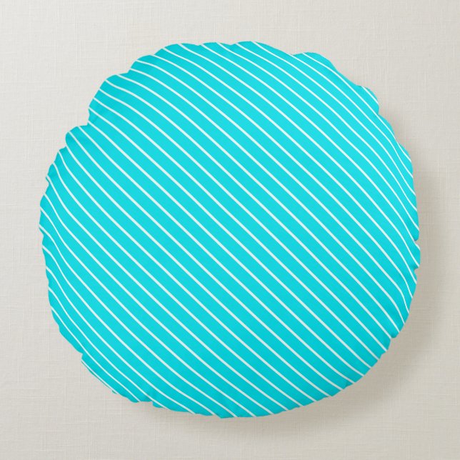 Diagonal pinstripes - turquoise and white round pillow (Front)