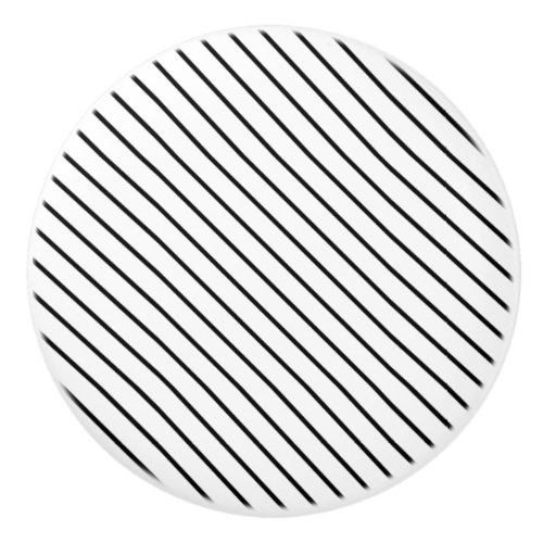 Diagonal pinstripes _ white and black ceramic knob