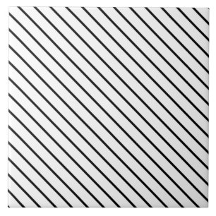 Diagonal pinstripes - white and black ceramic tile