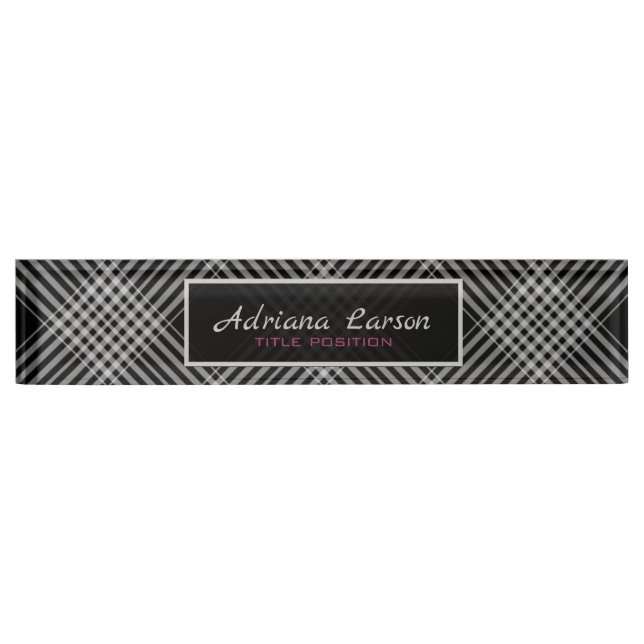Diagonal Plaid Desk Name Plate (Front)