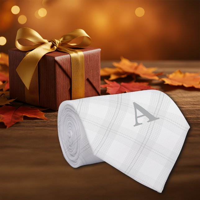 Diagonal Plaid Grey Simple Personalize Initial Neck Tie (Creator Uploaded)