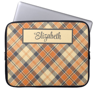Diagonal Plaid - Orange, Black Peach-Personalized Laptop Sleeve