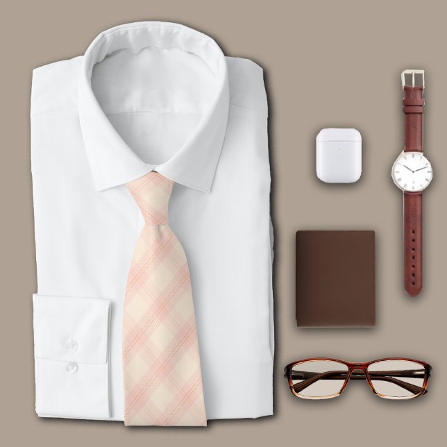 Diagonal Plaid Pink Simple Personalize Initial Neck Tie (Creator Uploaded)