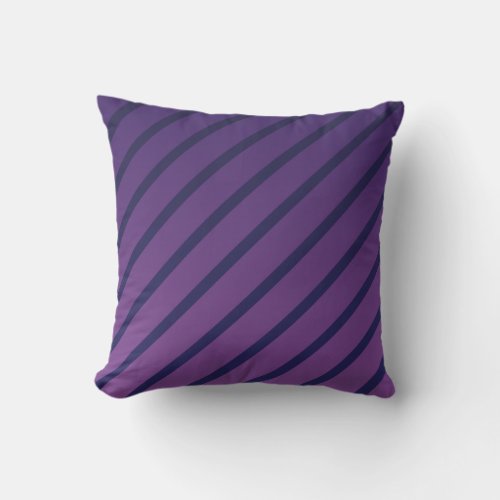 Diagonal Purple and Deep Blue Stripes Throw Pillow