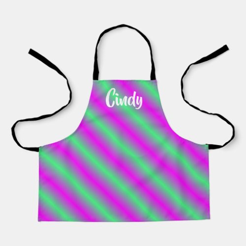 Diagonal purple and green stripes apron