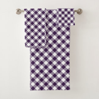 Diagonal Purple and White Gingham Plaid Towel Set