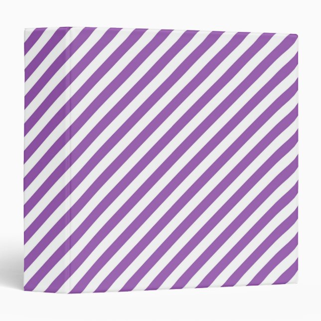 Diagonal purple and white stripes pattern 3 ring binder (Front/Spine)