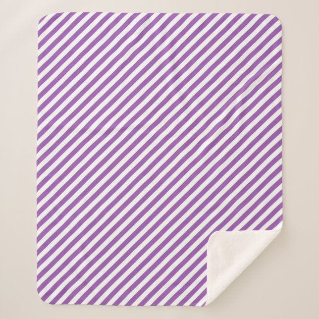 Diagonal purple and white stripes pattern sherpa blanket (Front)