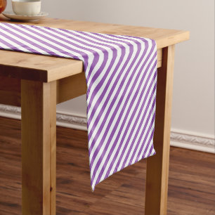 Diagonal purple and white stripes pattern short table runner