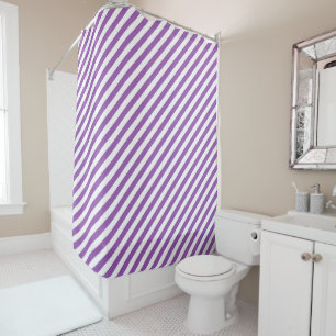 Diagonal purple and white stripes pattern shower curtain