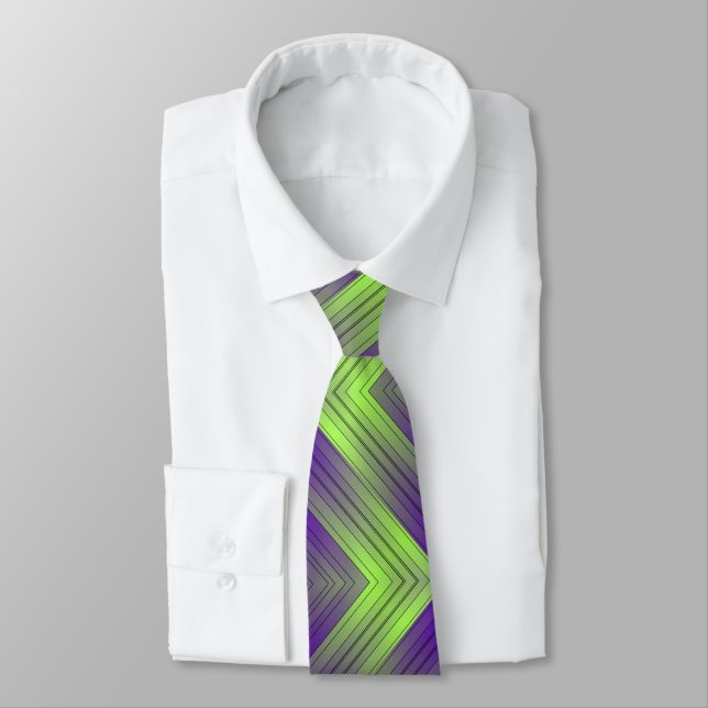 diagonal purple green gradient stripes pattern neck tie (Tied)