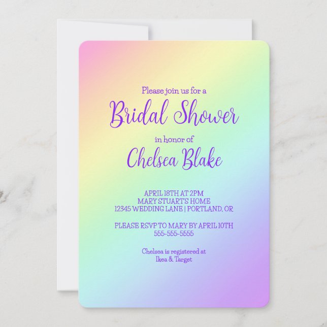 Diagonal Rainbow Bridal Shower Invitation (Front)