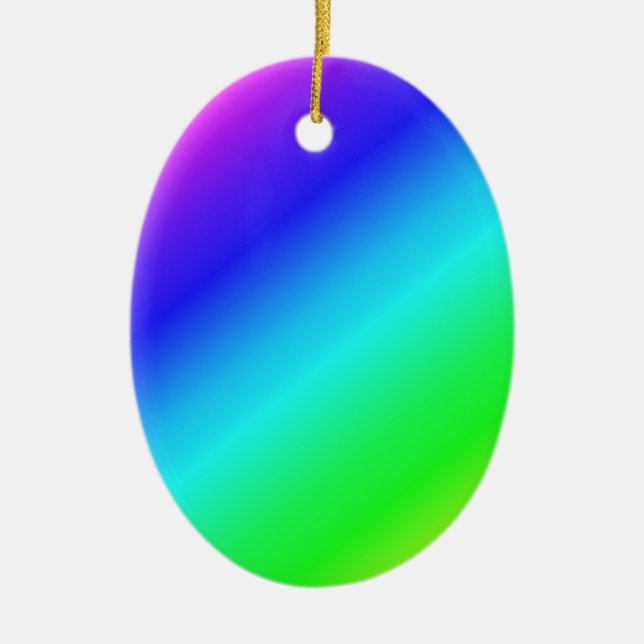 Diagonal Rainbow Gradient Blue to Green Ceramic Ornament (Front)