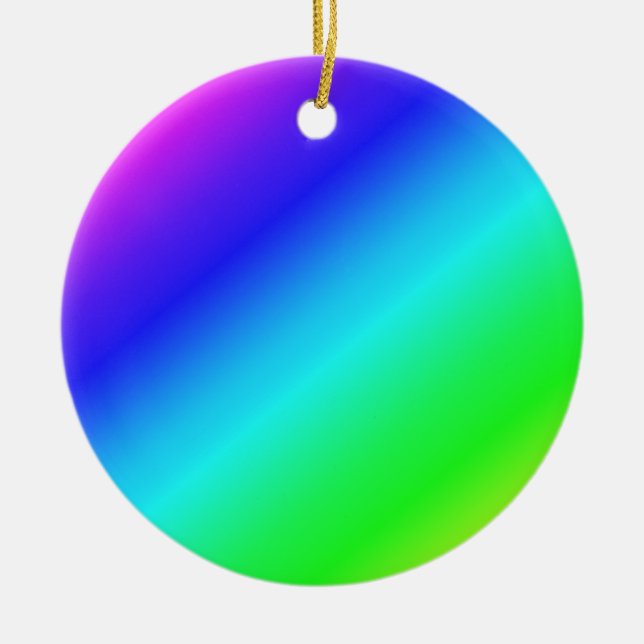 Diagonal Rainbow Gradient Blue to Green Ceramic Ornament (Front)