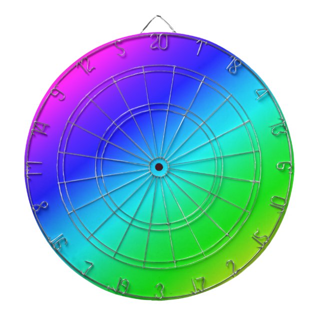 Diagonal Rainbow Gradient Blue to Green Dartboard With Darts (Front)