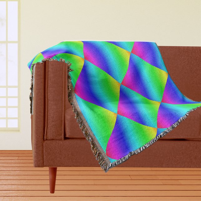 Diagonal Rainbow Gradient Blue to Green Throw Blanket (Diagonal Rainbow Gradient Blue to Green Throw Blanket)