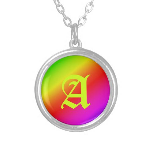 Diagonal Rainbow Gradient Red to Green Silver Plated Necklace