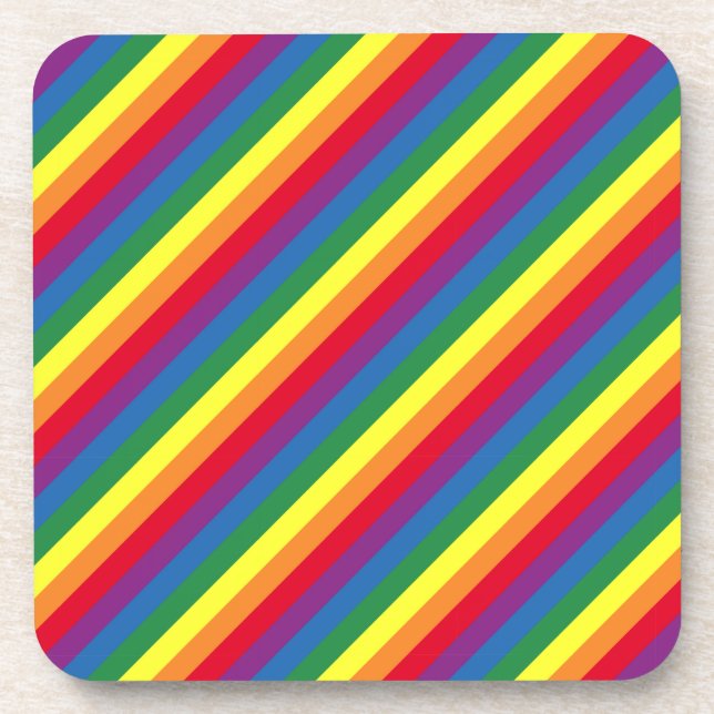 Diagonal Rainbow Pattern Beverage Coaster (Front)