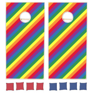Diagonal Rainbow Pattern Cornhole Set