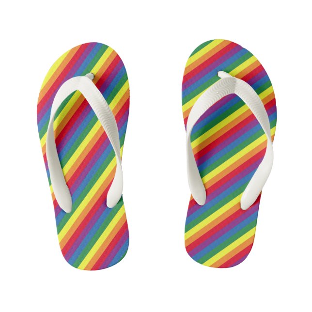 Diagonal Rainbow Pattern Kid's Flip Flops (Footbed)