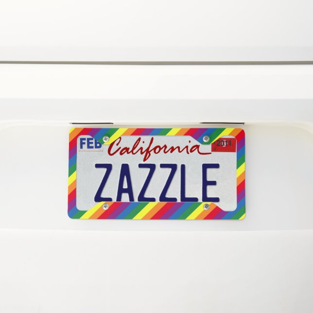 Diagonal Rainbow Pattern License Plate Frame (On Car)