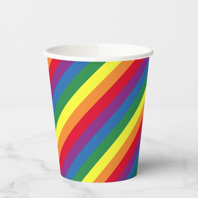 Diagonal Rainbow Pattern Paper Cups (Left)