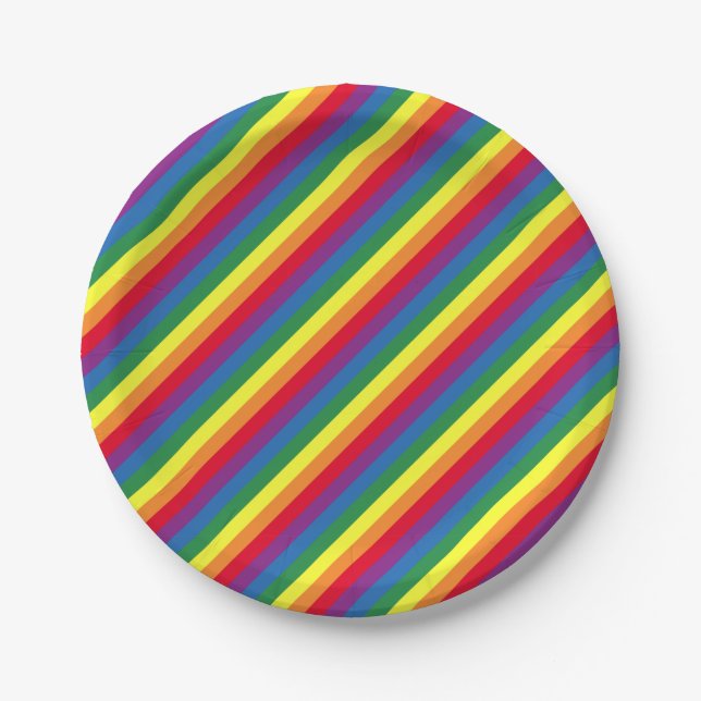 Diagonal Rainbow Pattern Paper Plates (Front)
