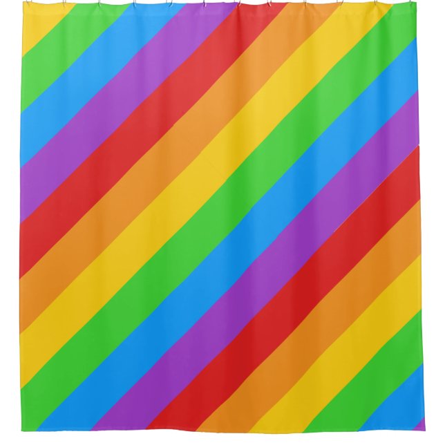 Diagonal Rainbow Pride Shower Curtain: Bold Stripe Curtain (Front)
