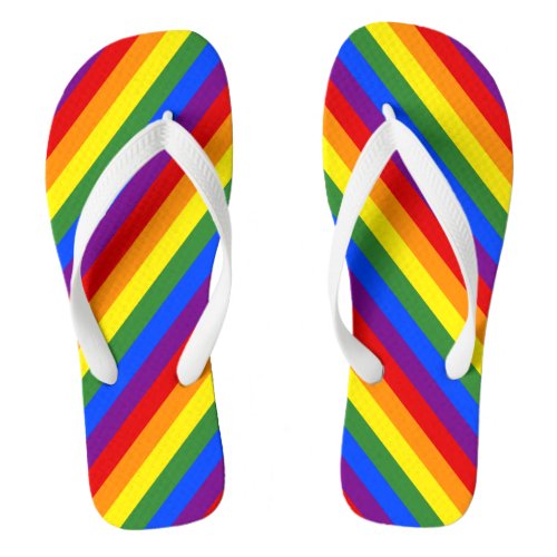 Diagonal Rainbow Stripe Pattern LGBT Pride Flip Flops
