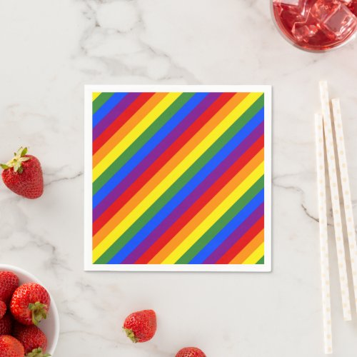 Diagonal Rainbow Stripe Pattern LGBT Pride Party Napkins