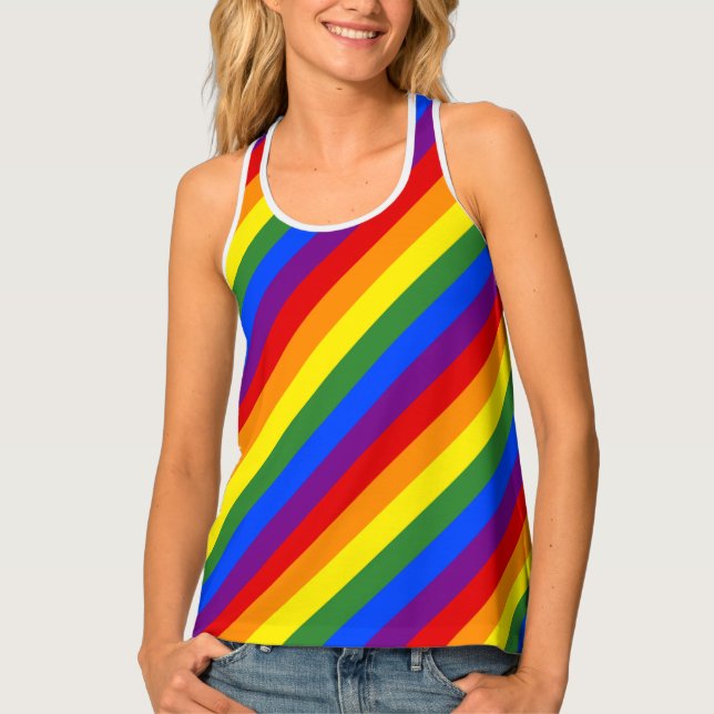 Diagonal Rainbow Stripe Pattern LGBT Pride Tank Top (Front)