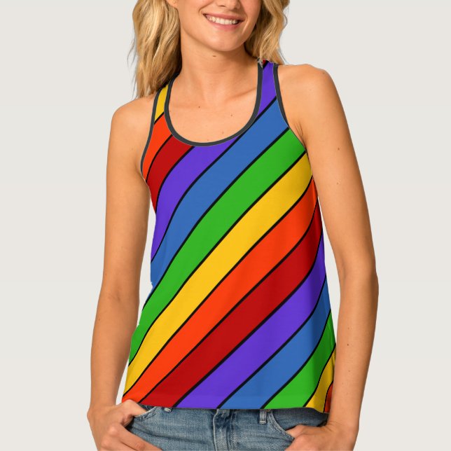 Diagonal rainbow stripe PRIDE LGBTQ Tank Top (Front)
