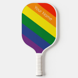 Diagonal Rainbow Striped Custom Name Pickleball Paddle