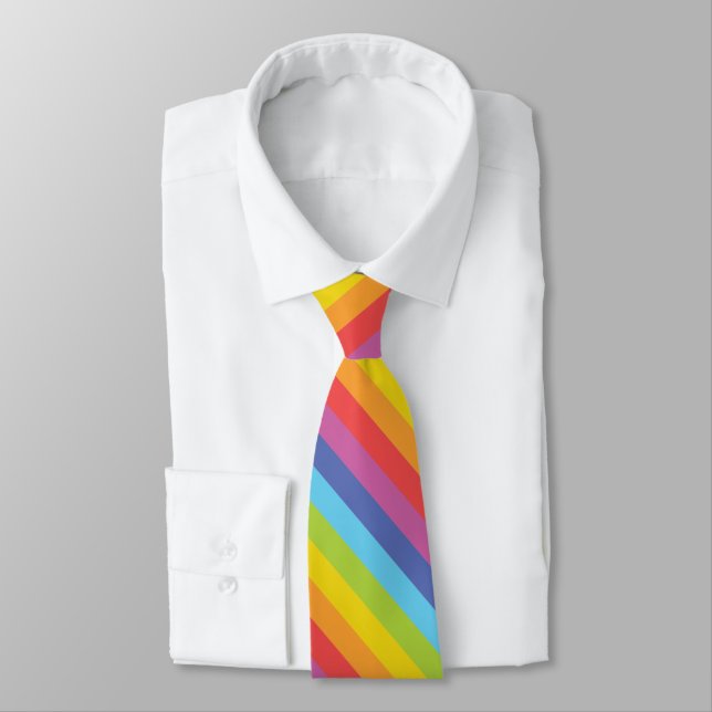Diagonal Rainbow Striped Neck Tie (Tied)