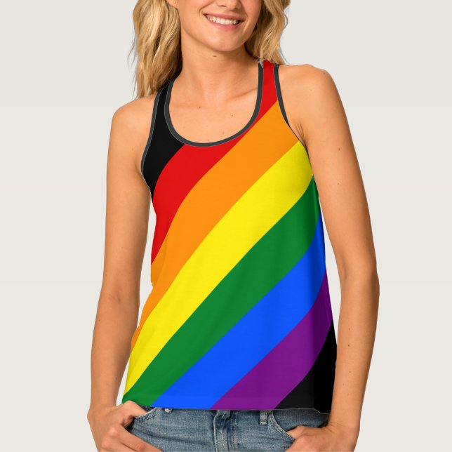 Diagonal Rainbow Stripes Gay Pride Design  Tank Top (Front)